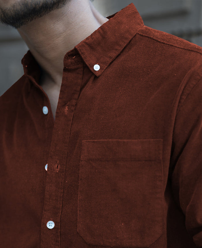 Brown Corduroy Regular Fit Full Sleeves Shirt 100% Cotton