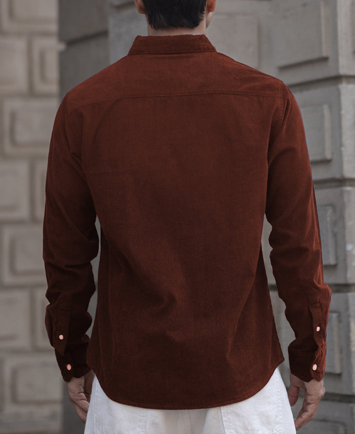 Brown Corduroy Regular Fit Full Sleeves Shirt 100% Cotton