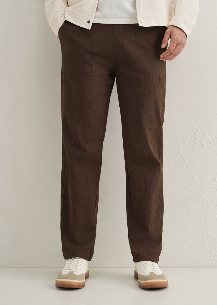 Brown Drawstring Cotton Linen Pant