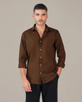 Brown Floral Cotton-Rich Poplin Blend Shirt