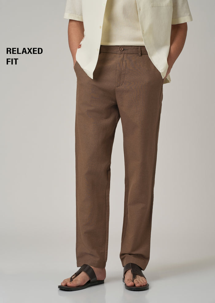 Brown Linen Relaxed Fit Trouser
