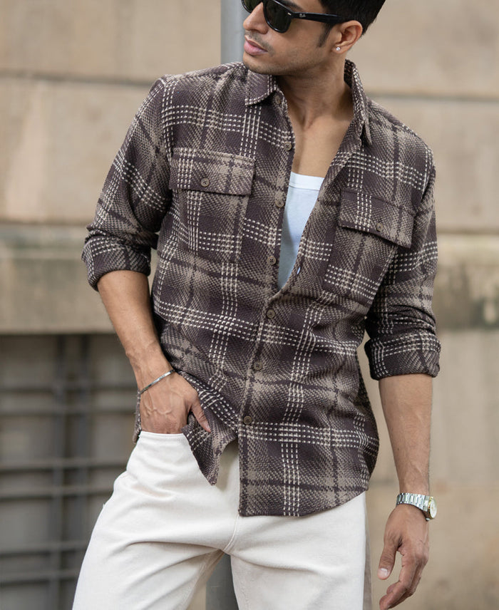Brown Structured Checks Shirt