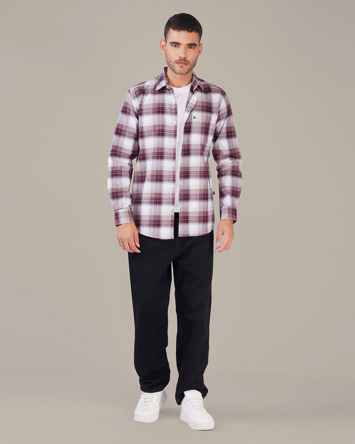 Burgundy and Lavender Check Oxford Shirt