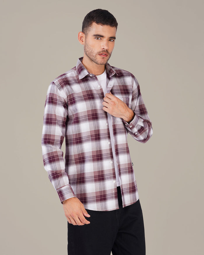 Burgundy and Lavender Check Oxford Shirt