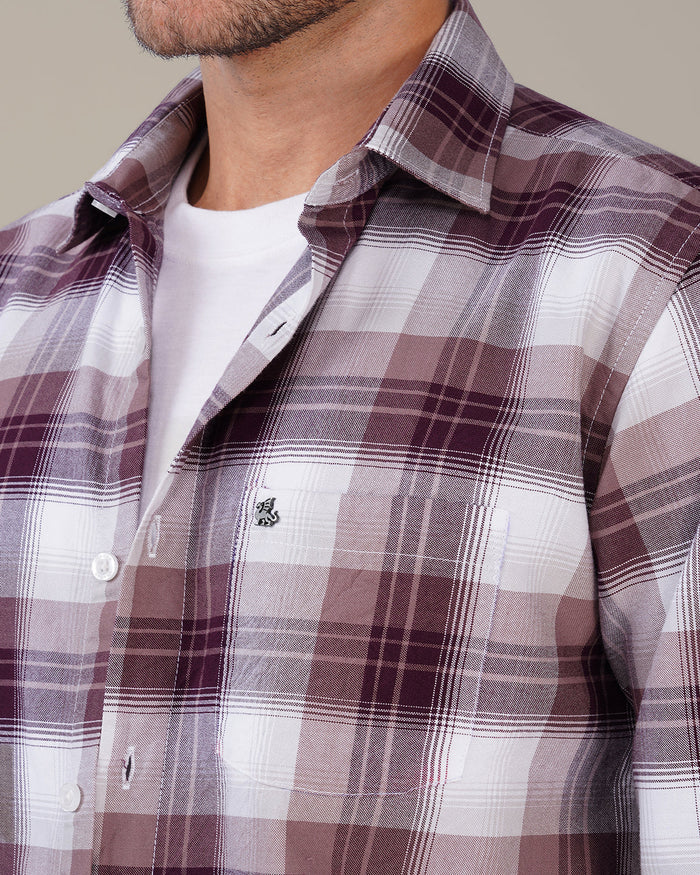 Burgundy and Lavender Check Oxford Shirt