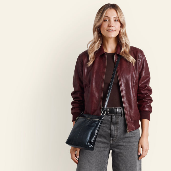 Cambel Crossbody In Polished Leather - Black