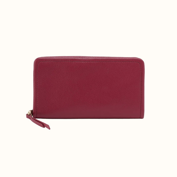 Cass Large Wallet In Pebbled Leather - Wine