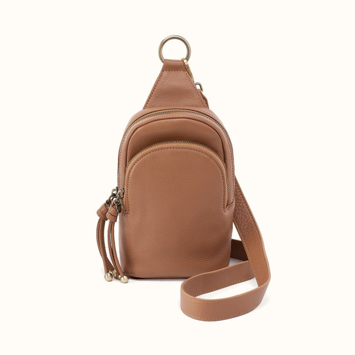 Cass Small Sling In Pebbled Leather - Brown Sugar- FOL