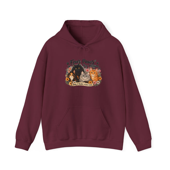 Cat Rescue Hoodie – "Four Paws, Big Hearts" Animal Rescue Graphic Hooded Sweatshirt