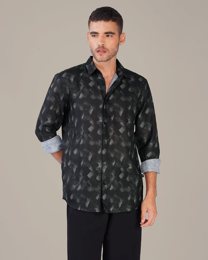 Charcoal Abstract Digital Print 100% Polyester Shirt