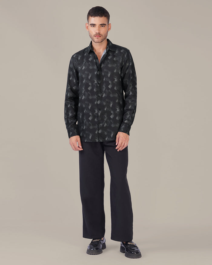 Charcoal Abstract Digital Print 100% Polyester Shirt