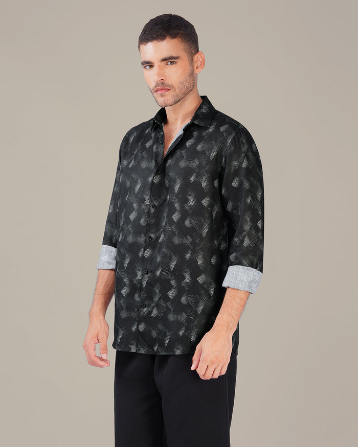 Charcoal Abstract Digital Print 100% Polyester Shirt
