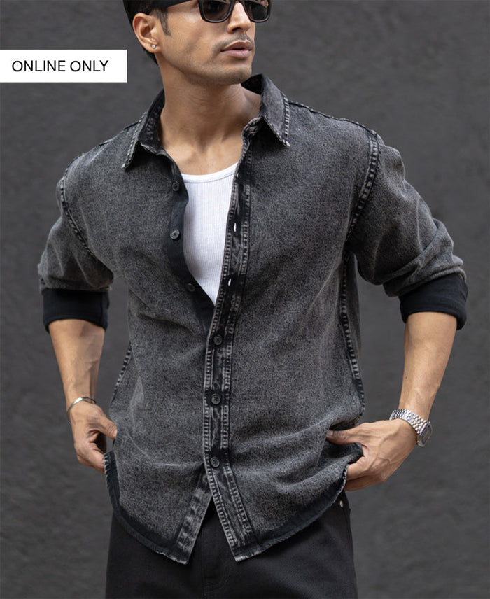 Charcoal Black Washed Denim Overshirt
