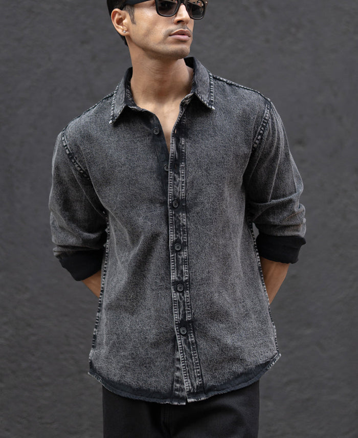 Charcoal Black Washed Denim Overshirt