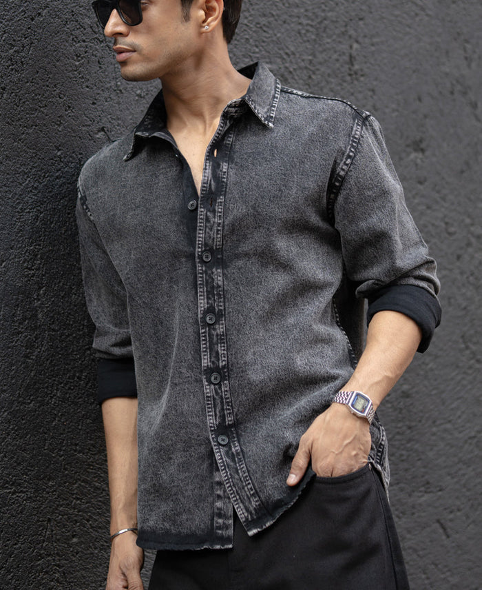 Charcoal Black Washed Denim Overshirt