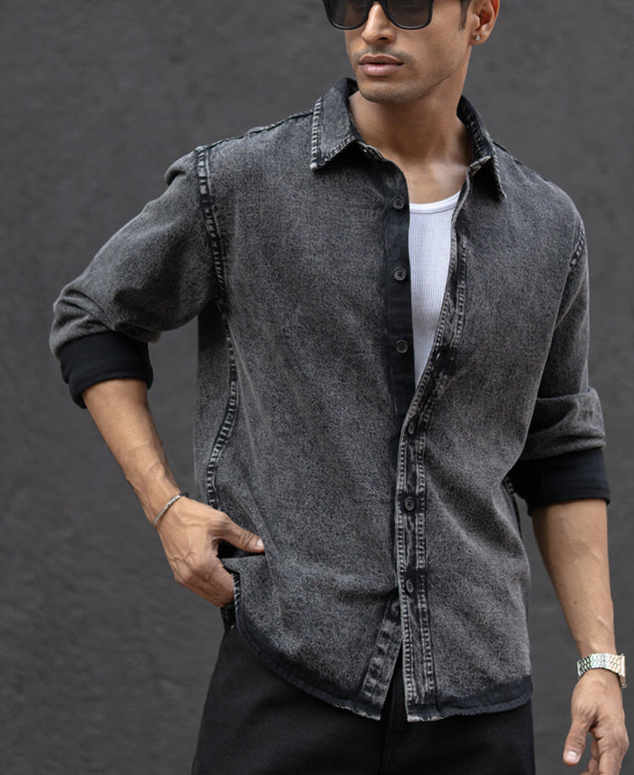 Charcoal Black Washed Denim Overshirt