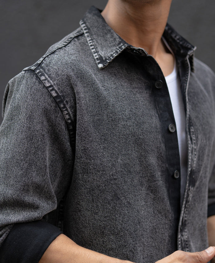 Charcoal Black Washed Denim Overshirt