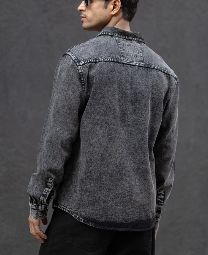 Charcoal Black Washed Denim Overshirt