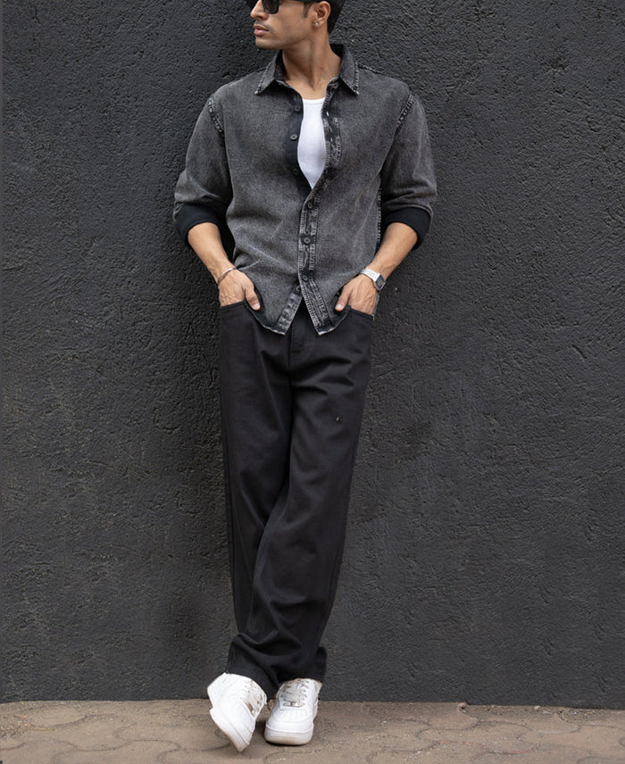 Charcoal Black Washed Denim Overshirt