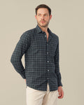 Charcoal Gray Plaid Dobby Check Linen Plus Blend Shirt