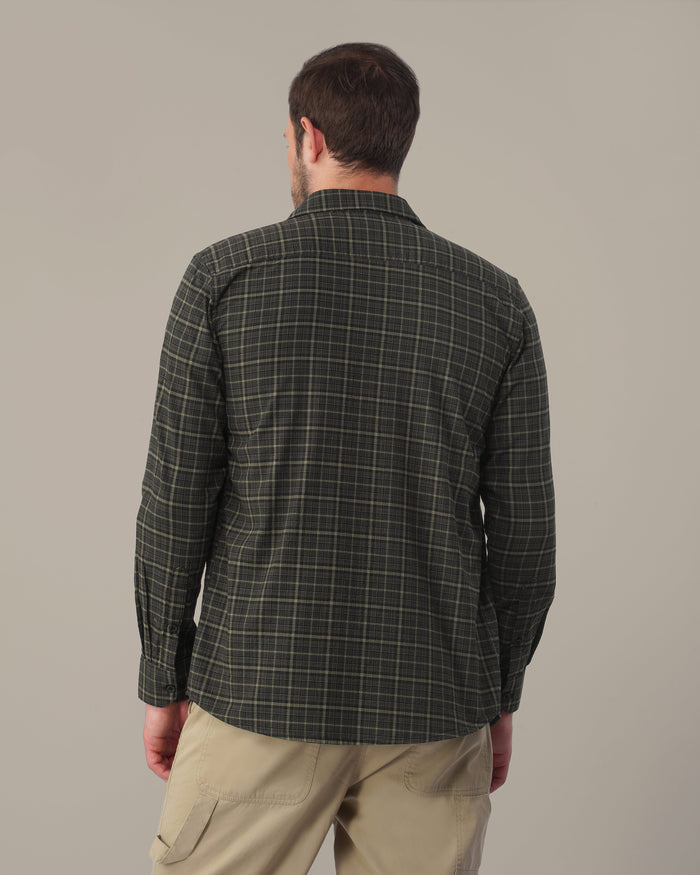 Charcoal Green Dobby Check Linen Plus Cotton Shirt