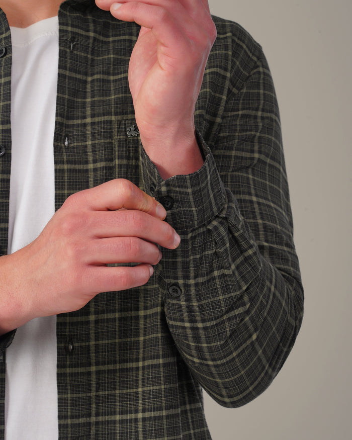 Charcoal Green Dobby Check Linen Plus Cotton Shirt