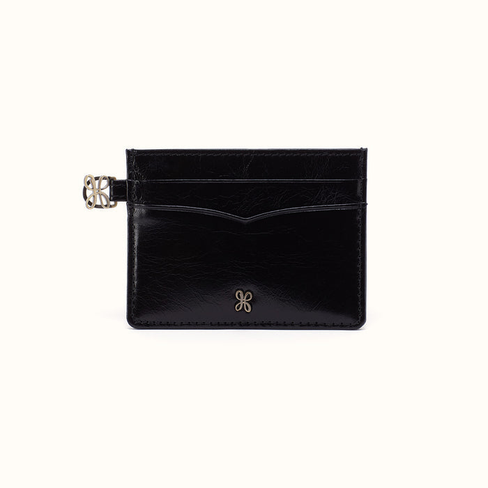 Charmed Card Case in Polished Leather - Black- FOL