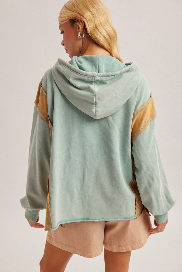 Checker Print Mixed Color Block Hoodie Top