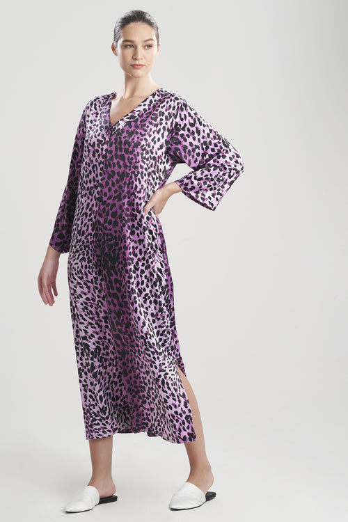 Cheetah-Printed Matte Satin Zip Caftan