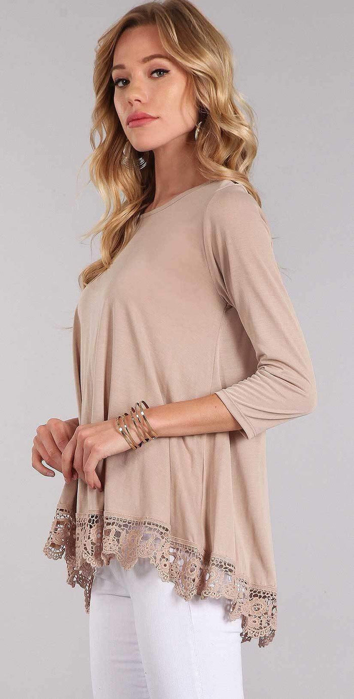 Chris and Carol Lace Bottom Trim with 3/4 Sleeves In Beige CTB018: