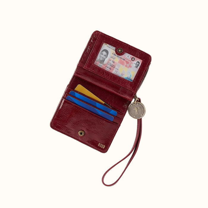 Coin Wristlet Wallet in Aniline Gloss Leather - Garnet Gloss