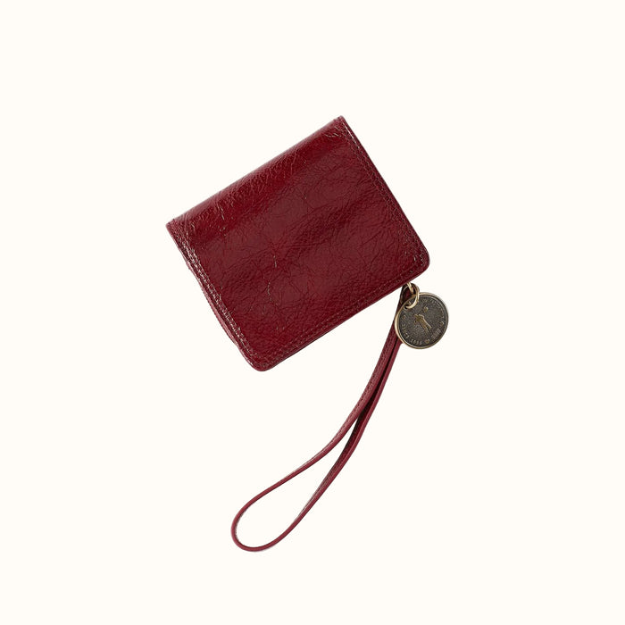 Coin Wristlet Wallet in Aniline Gloss Leather - Garnet Gloss