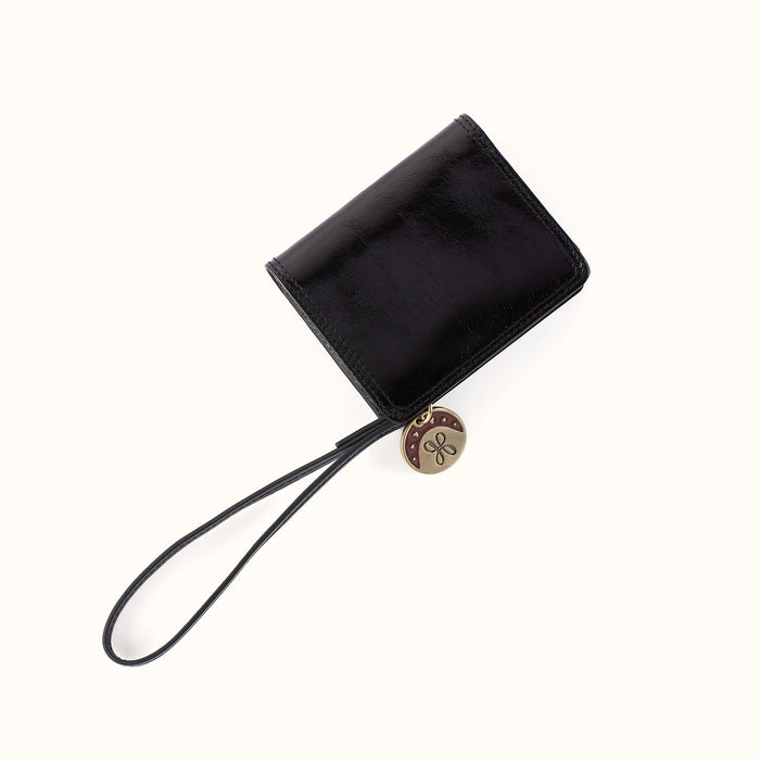 Coin Wristlet Wallet In Polished Leather - Black
