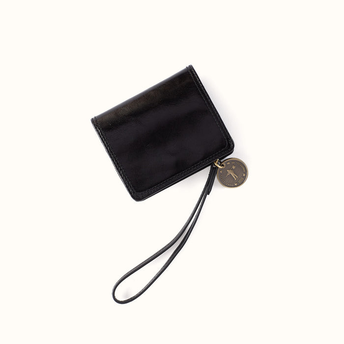 Coin Wristlet Wallet In Polished Leather - Black