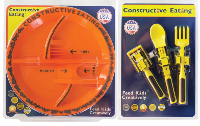 Constructive Eating Set/.  Divided Plate and utensil set
