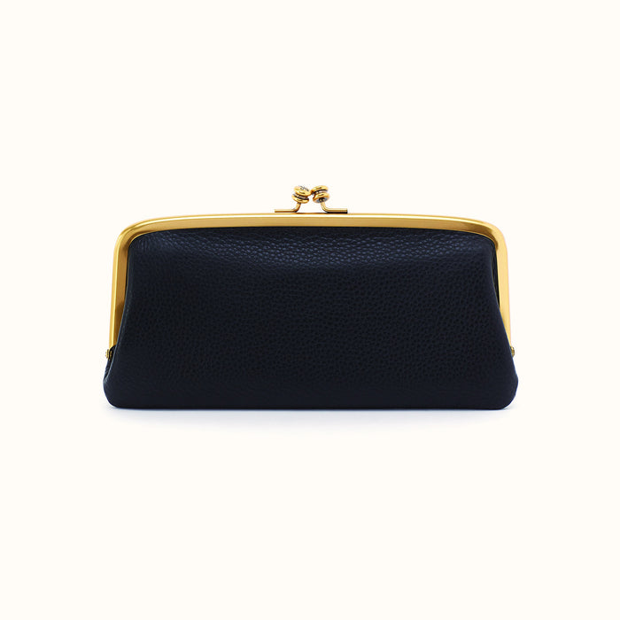 Cora Large Frame Wallet in Pebbled Leather - Black- FOL
