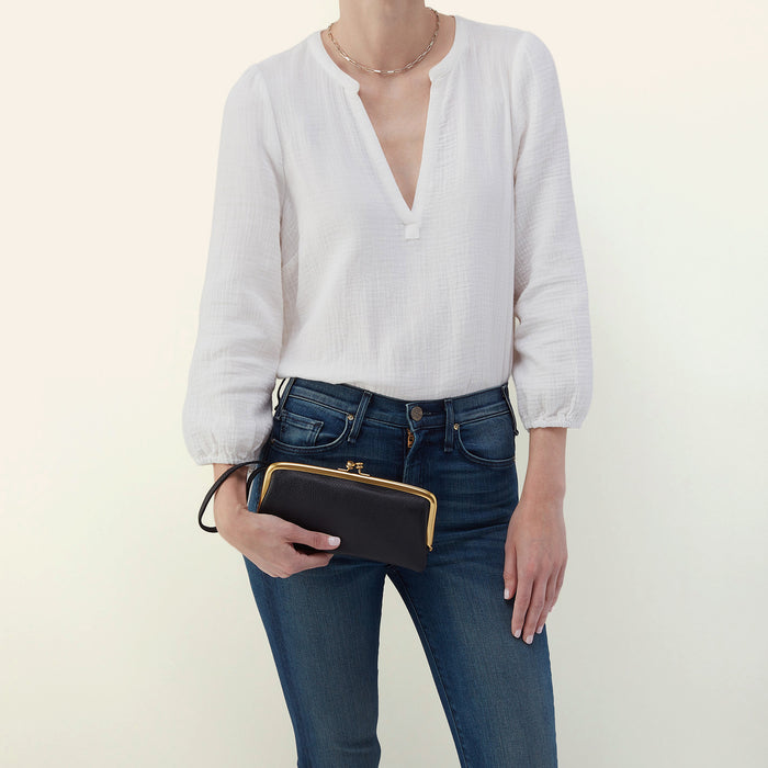 Cora Large Frame Wallet in Pebbled Leather - Black