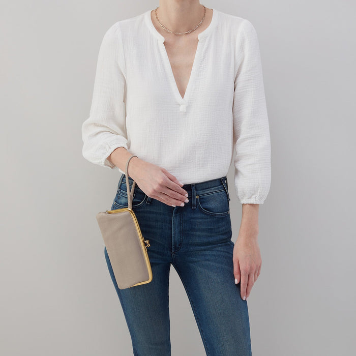 Cora Large Frame Wallet in Pebbled Leather - Taupe