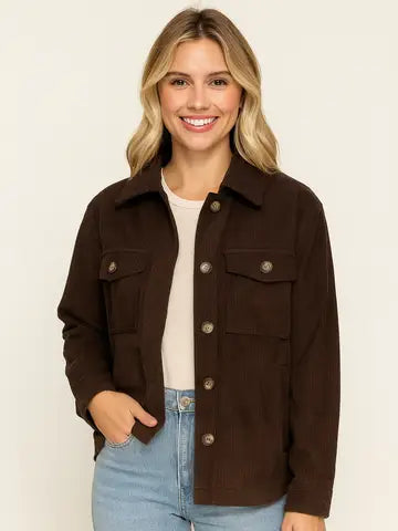 Corduroy Button Front Shacket