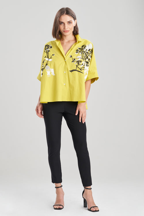 Cotton Poplin Applique Caftan Shirt