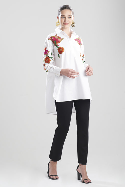 Cotton Poplin Chikayo Applique Oversized Half Placket Shirt