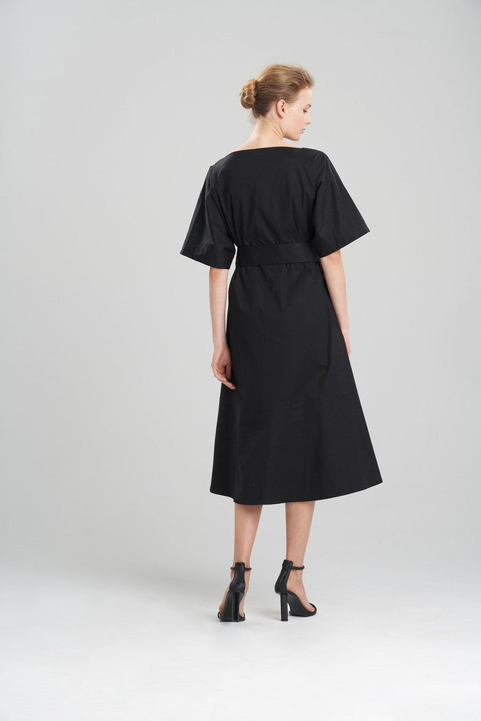 Cotton Poplin Embroidered Belted Dress