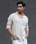 Cream & Beige Structured Stripe Shirt 100% Cotton