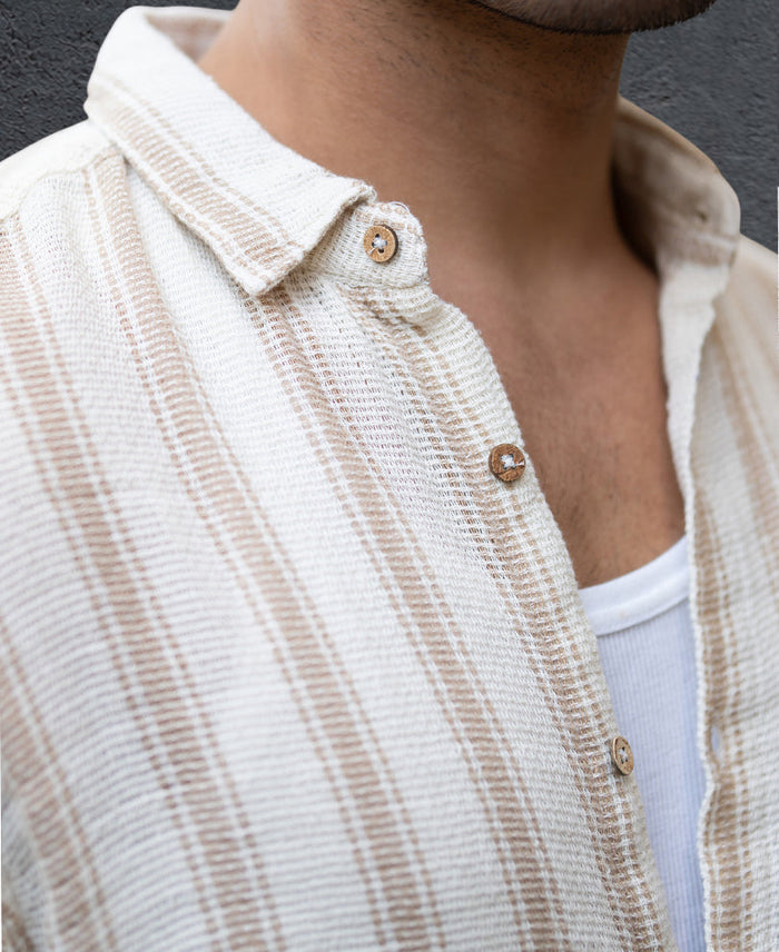 Cream & Beige Structured Stripe Shirt 100% Cotton