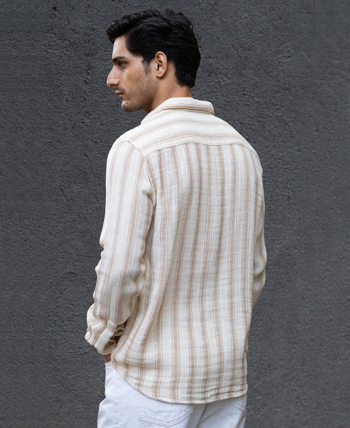 Cream & Beige Structured Stripe Shirt 100% Cotton