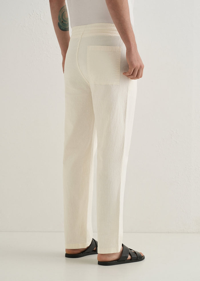 Cream Drawstring Cotton Linen Pant