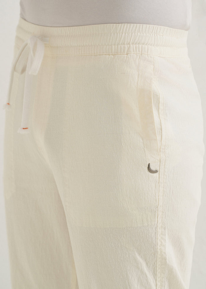 Cream Drawstring Cotton Linen Pant