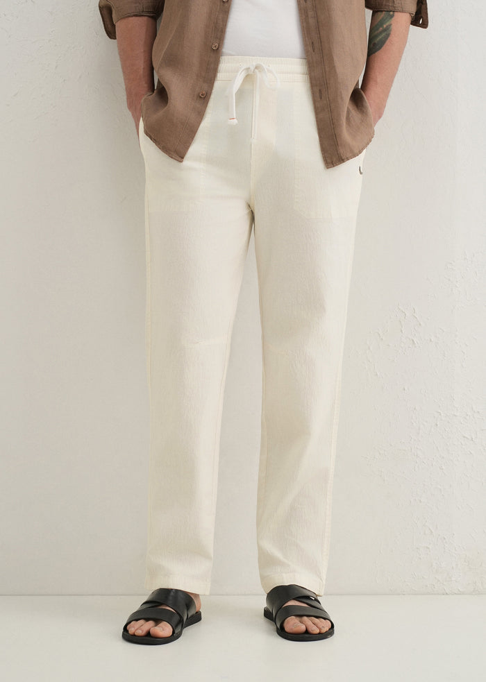 Cream Drawstring Cotton Linen Pant