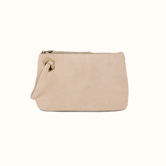 Daisy Daze Large Wristlet in Buffed Leather - Frosted Pearl- FOL