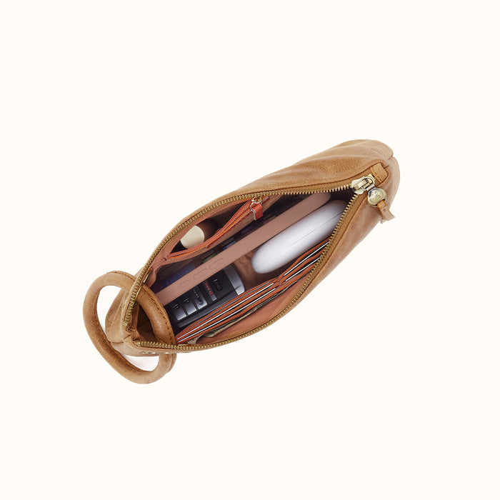 Daisy Daze Large Wristlet in Buffed Leather - Whiskey